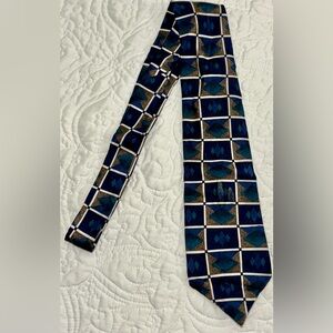 Giovanni Designer Tie Pre-Owned Blue Geometric Designs Roma New York